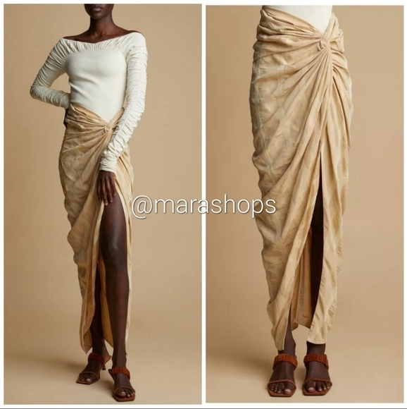 Khaite Louie Drape Beige Striped Skirt